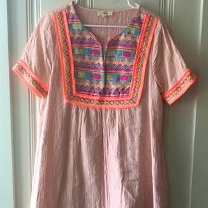 Entro Pink Mini Shift Dress with Neon Embroidery